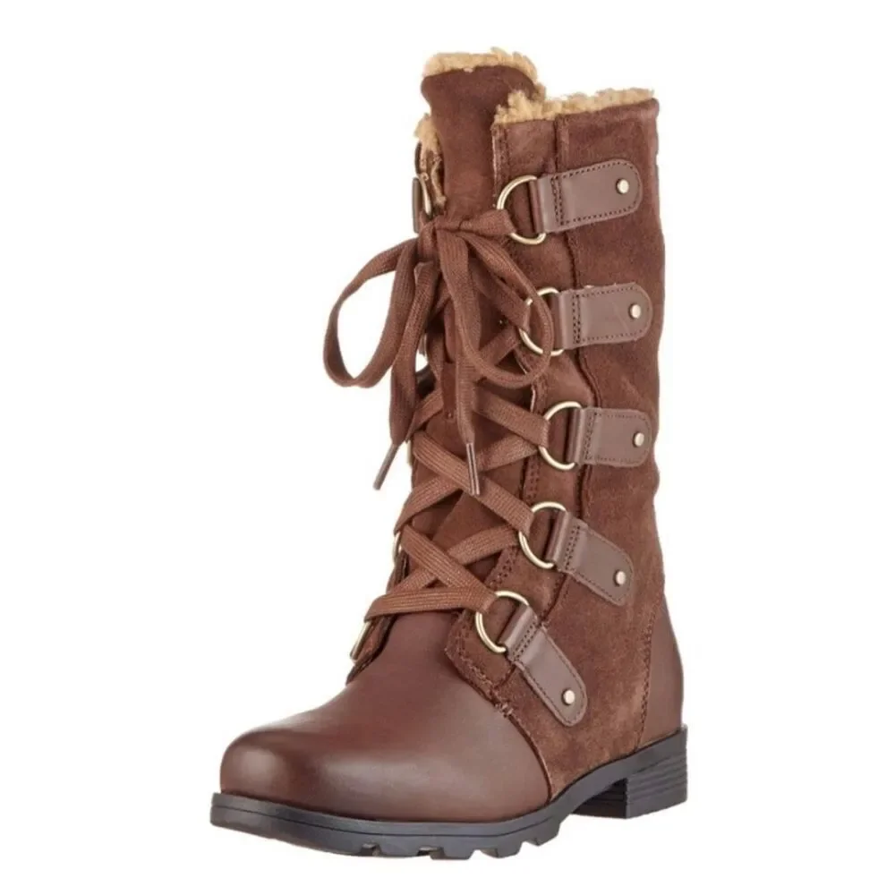 Sorel Emelie‎ Lace Up Tall Leather Boots size 8 Tobacco Brown